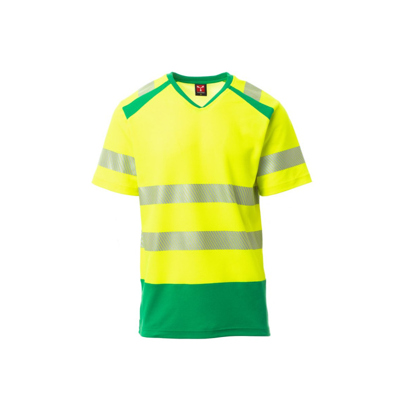 T-Shirt Alta Visibilidade Bicolor com Decote em V e Bandas Refletoras
